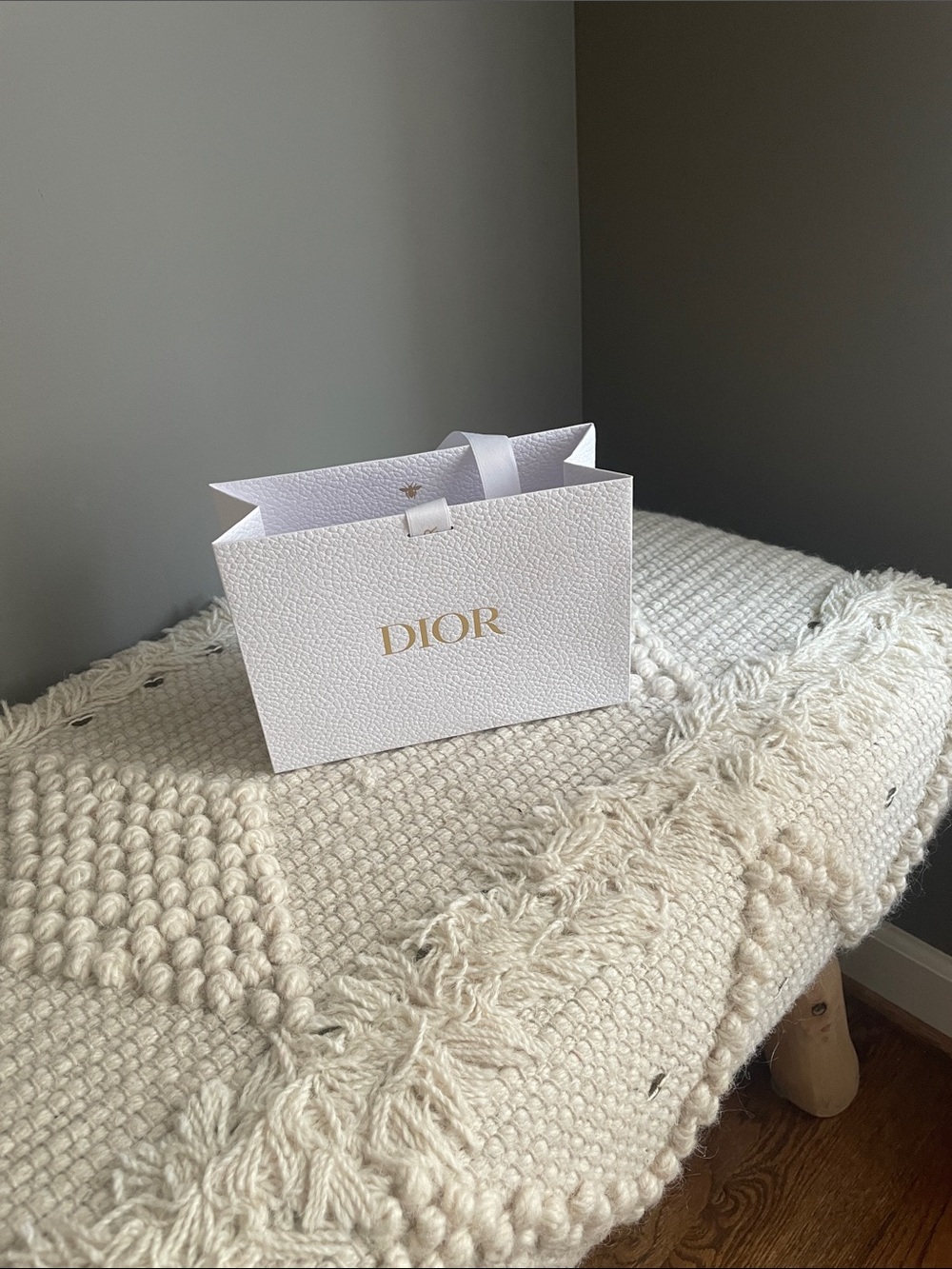 Dior White and Gold Logo Textured Gift Mini Bag